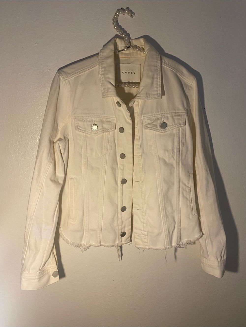 BLANKNYC White Denim Distressed Jacket Anthropologie Raw Bottom Size Small